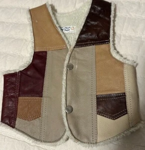 Vintage Kids Leather/Sheepskin Size 2 Western Vest Patchwork Boho - Picture 1 of 9