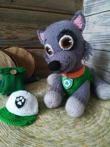 Toy Knitting Patterns -Knit a gray border collie puppy Rokky from Patrol - Picture 1 of 12