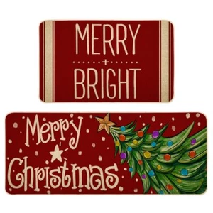 Merry Christmas Kitchen Mat Sets of 2, Winter Merry Bright Xmas Kitchen Rugs ... - Picture 1 of 6