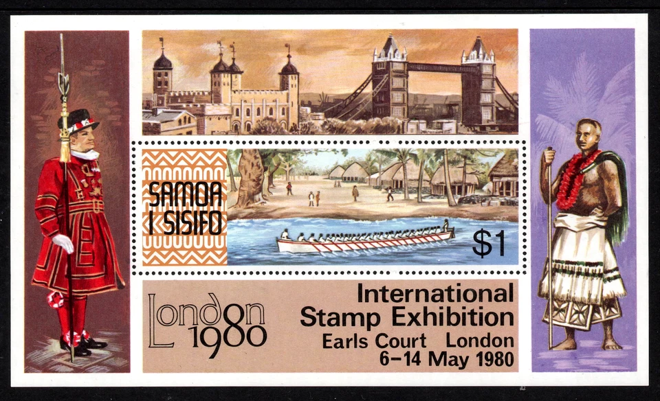 САМОА 1980 «ЛОНДОН 1980» МЕЖДУНАРОДНАЯ ВЫСТАВКА МАРОК, ЛИСТ MNH - Изображение 1 из 1