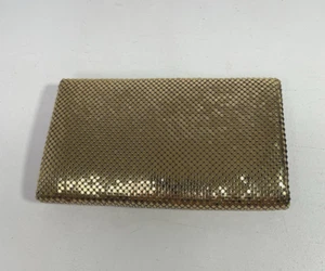 Vintage Gold Mesh Clutch Wallet Multi-Section With Kiss Lock Coin Pocket - Picture 1 of 14