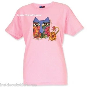 T-shirt Laurel Burch viso gatto fioritura felino cotone XL ritirato ULTIMO - Foto 1 di 2