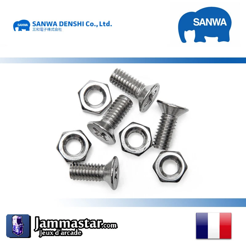 4 vis M4x10mm pour joystick Sanwa JLF - Set of 4 M4x10mm Srew and Nut