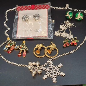 Brillantes Copos de Nieve Árboles Rojo Verde Oro Navidad Joyería Pendientes Collar - Imagen 1 de 23