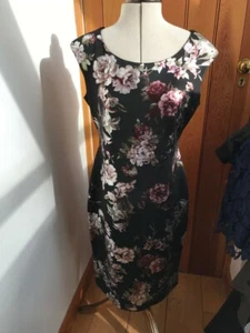 connected apparel abito tubino nero rosa verde stampa rosa lucido us 6 uk 10 nuovo u - Foto 1 di 4