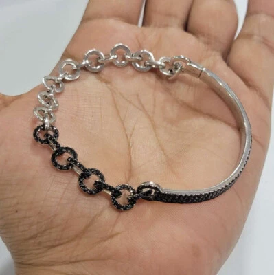 Brazalete HSN Rarities Plata Esterlina Redondo Negro Eslabón Ovalado Usado Foto 1 de 4