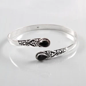 925 Sterling Silver Rose Cut Black Spinel Gemstone Jewelry Cuff Bracelet - Picture 1 of 1