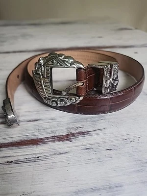 Vintage Anos 90 Brighton Marrom Crocodilo Arca de Noé Fivela Museu Coleção Tamanho M - Imagem 1 de 4