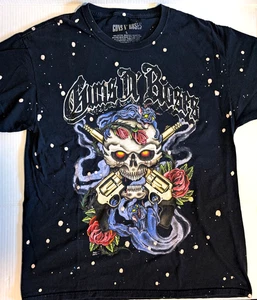 Guns N Roses Skull Roses T Shirt Black Splatter Licensed - Mens Sz Large - Picture 1 of 4