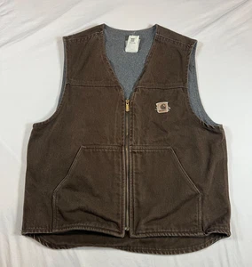 Vintage Carhartt Vest Mens Large V19 DKB Brown Made In USA Full Zip Sleeveless - Picture 1 of 23