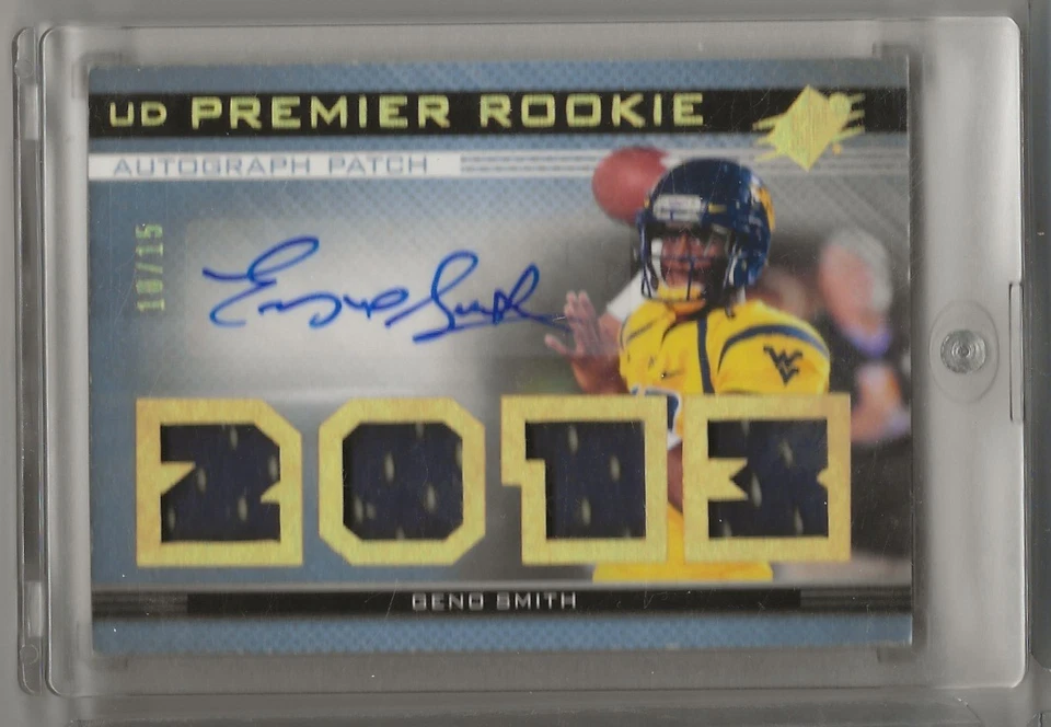2013 SPX UD Premier Rookie Geno Smith RC Auto Quad Jersey Patch /15 - Image 1 of 1