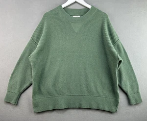 Aerie Pullover Damen mittelgrün Waffelstrick Rundhals Pullover kuschelig Oversize - Bild 1 von 8