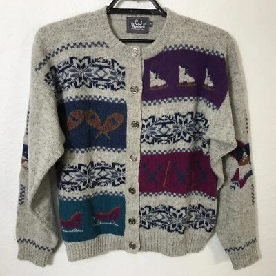 Cárdigan Woolrich Vintage Años 90 Para Mujer Talla M Multicolor Lana Esquí Trineo Patín Foto 1 de 4