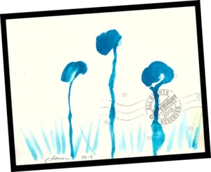 3 Maids Greet the Day 2015 Contemporary Art Abstract PAINTING SIGNED leaves buds - Picture 1 of 12