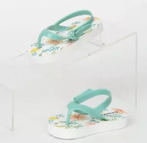 Sandalias chanclas antiguas de goma florales azules/verdes azul marino blanco 18-24 meses - Imagen 1 de 11