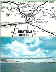 Ausklappbare 1959 Straßenkarte Postkarte UMATILLA BRIDGE McNary Dam Oregon Columbia River - Bild 1 von 4