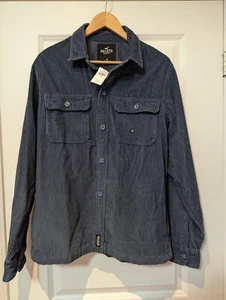 Hollister Shirt Mens M Corduroy Blue Hipster Button Up Front Chest Pockets NWT - Picture 1 of 12