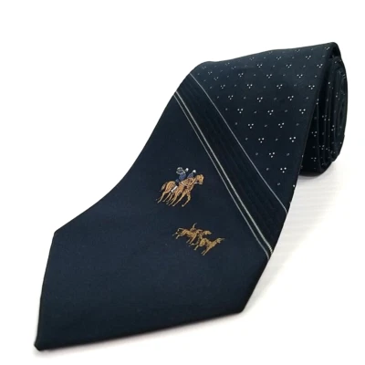 Vtg Via Re Luxury Narrow Tie Hunting Dogs Horses Foulard Striped Necktie 55 x 3 - Image 1 of 4