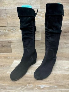 Me Too Annie Black Suede Side Zipper Rouched Over the Knee Boots Women's Size 9 - Picture 1 of 8