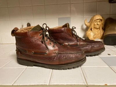 VINTAGE DISTRESSED EL SALVADOR BROWN LEATHER L.L. BEAN LACE UP CHUKKA BOOTS 12EE - Image 1 of 4