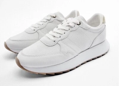 Zapatos Tenis Deportivos Atléticos Tenis Correr Zara 100% Cuero Real Genuino Foto 1 de 2