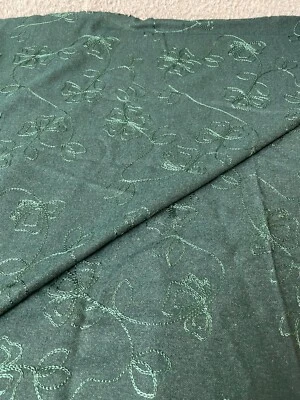Fabric Lot 2 Yds 32 Ins 57 W Fall Suitings Green Embroidered Floral Wool Blend - Image 1 of 4