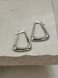 Silber 925 Creolen Trapez Form, Geometrische Ohrringe, Dreieckige Creolen, Minim - Bild 1 von 7