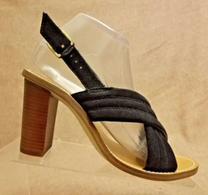 J.Crew B7824 Women's Shoes Marcie Sandals Slingback Black Suede Heels Size 8 - Picture 1 of 11