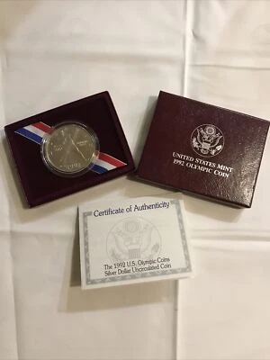 1992 Olympic BU 90% Silver Dollar BASEBALL Coin Set US Mint Box and COA UNC - Image 1 of 4