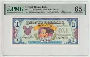 Disney 1 Dollar Mickey's 65th Anniversary, Year 1993 Gem UNC PMG 65 EPQ - Picture 1 of 2