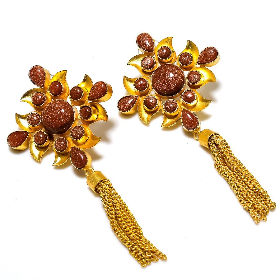 Pendientes chapados en oro con piedras preciosas de piedras preciosas joyería regalo para ella Foto 1 de 1