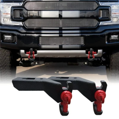 Vijay for 2009-2022 F150 Black Steel Front Tow Hook Shackle Mount+D-Rings - Image 1 of 4