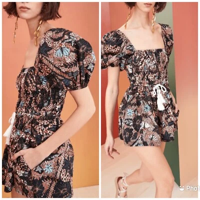 Ulla Johnson Alegria Mameluco Mono Corbata Frontal Camuflaje Marrón Floral Talla 10 Foto 1 de 4