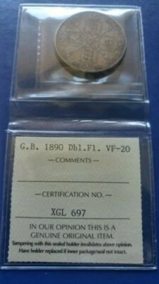 Moneda de plata doble florín de Gran Bretaña de 1890 Reina Victoria ICCS VF-20 Foto 1 de 4