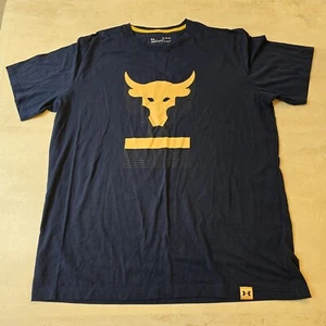 Under Armour Project Rock  T-Shirt Brahma Bull Mens Size XL Navy Blue Yellow - Picture 1 of 7