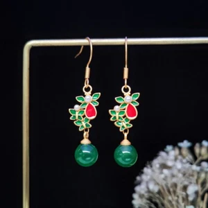 Pendientes de cuentas de jade piedra para mujer 925 plata encanto joyería energética verde natural - Imagen 1 de 6