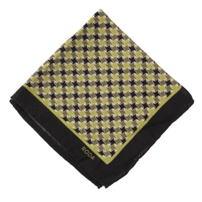 NWT RODA Green Houndstooth Check Print Wool-Silk Pocket Square - Image 1 of 3