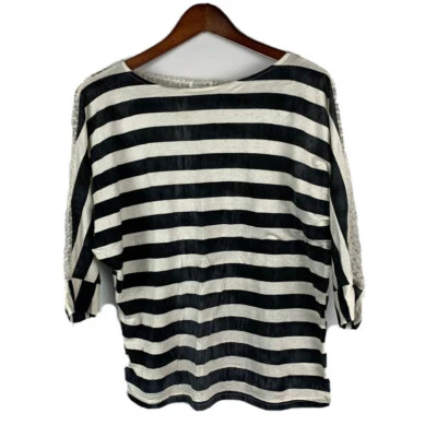 Charming Charlie женщин средний кружева назад длинным рукавом блузка верхний слоновой кости синяя полоса - Изображение 1 из 4