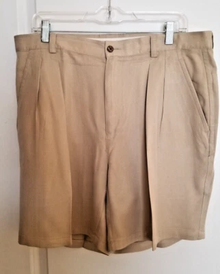 男式 Tommy Bahama 尺寸 36 放松赌场甲板短裤 Chino 100% 真丝米色灰褐色 — 第 1/4 张图片