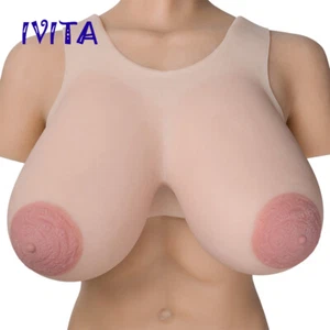 IVITA Vest Straps Drag Queen Boobs L Cup Big Oval Areola Silicone Breast Forms - Picture 1 of 9
