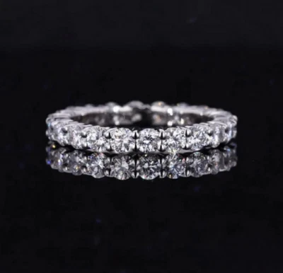 Lab-Created Round Cut 1.60 Diamond 935 Argentium Silver Women's Engagement Band - Image 1 of 4