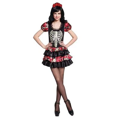 Totally Ghoul Skeleton Skull Dancer Costume Dress Teen Girl Day of the Dead New - Image 1 of 2