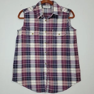 Vintage plaid sleeveless button-down top size M, multicolor grunge 90s western - Bild 1 von 6