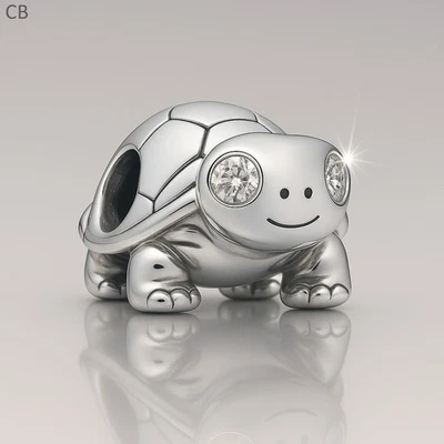 Bright Eyed Turtle Tortoise Bead for Charm Bracelets - 925 Sterling Silver - Image 1 of 4