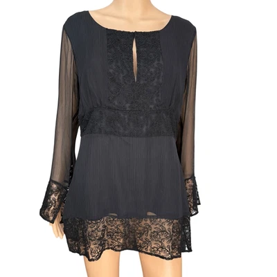 Blusa transparente ECI New York vintage negra con cuentas 100 % seda talla L nueva con etiquetas Foto 1 de 4