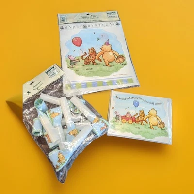 Classic Winnie The Pooh Birthday Lot By Hallmark Invites Banner Blowouts Vtg - Image 1 of 4