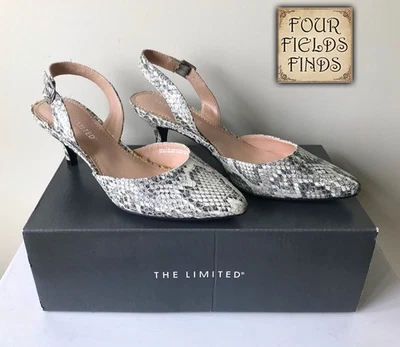 The Limited Noelle Slingback Salto Gatinho Biqueira Pontiaguda Cobra Bomba Média Tamanho 7, NOVO - Imagem 1 de 4