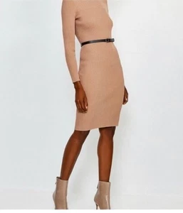 Karen Millen Curve Strickkleid gerippt braun Größe Medium beige hellbraun braun neu mit Etikett $ 195 - Bild 1 von 11