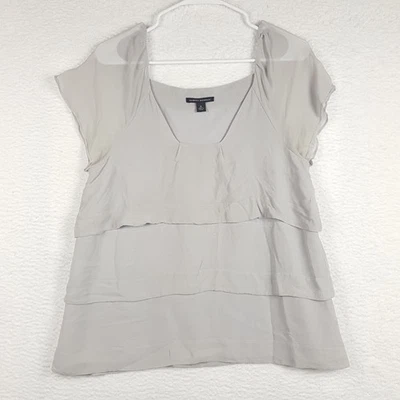 Banana Republic Silk Tiered Top Women's Size Medium Solid Gray - Image 1 of 4