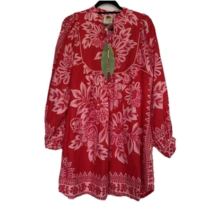 Anthropologie Farm Rio Flora Tapestry Long-Sleeve Mini Dress M Babydoll Dopamine - Picture 1 of 12